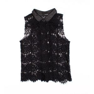 The Kooples Leather Collar Lace Tank Top